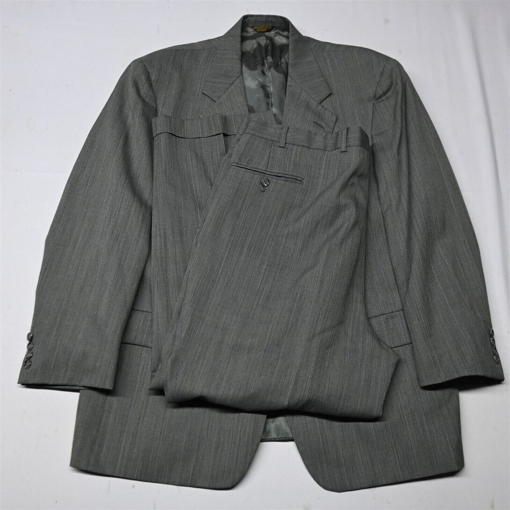 Vtg Palm Beach 44R 38x30 Gray StripeMens Jacket Pants Suit